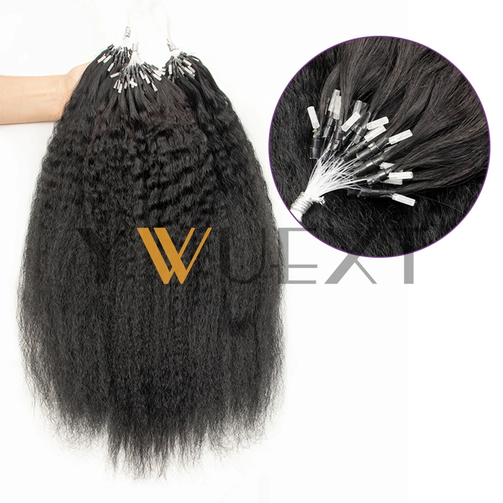 

YWUEXT Kinky Straight Micro Loop Ring Human Hair Extensions 12"-24" Brazilian Coarse Micro Link Human Hair for Women 40-50G