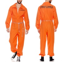 Halloween Mens Orange Prisoner Costume Jail Costumes Long Sleeve Prison Jumpsuit Adults Inmate Role-Playing Party Cosplay Outfit