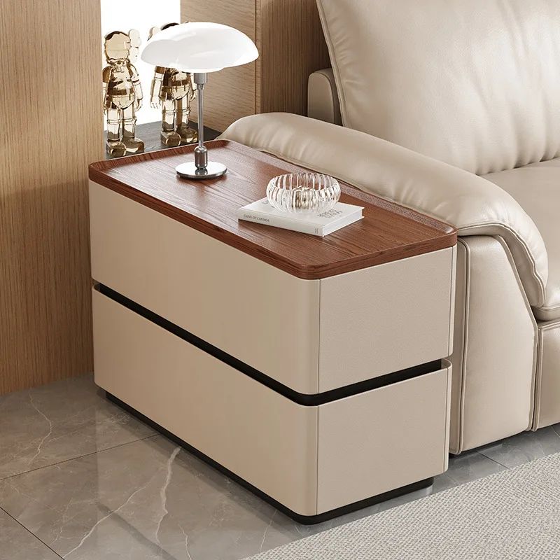 Solid wood sofa side cabinet Movable side cabinet Multifunctional locker with socket password lock edge few