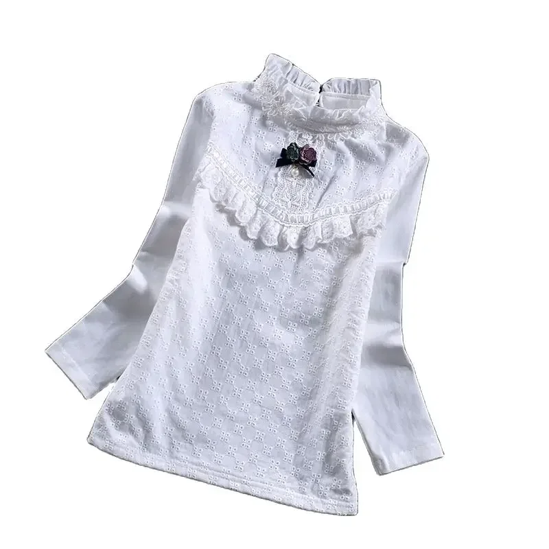 Elegante maglietta da principessa per ragazza, camicetta, vestiti per ragazza, camicia di pizzo, abbigliamento bianco per ragazze adolescenti, abiti