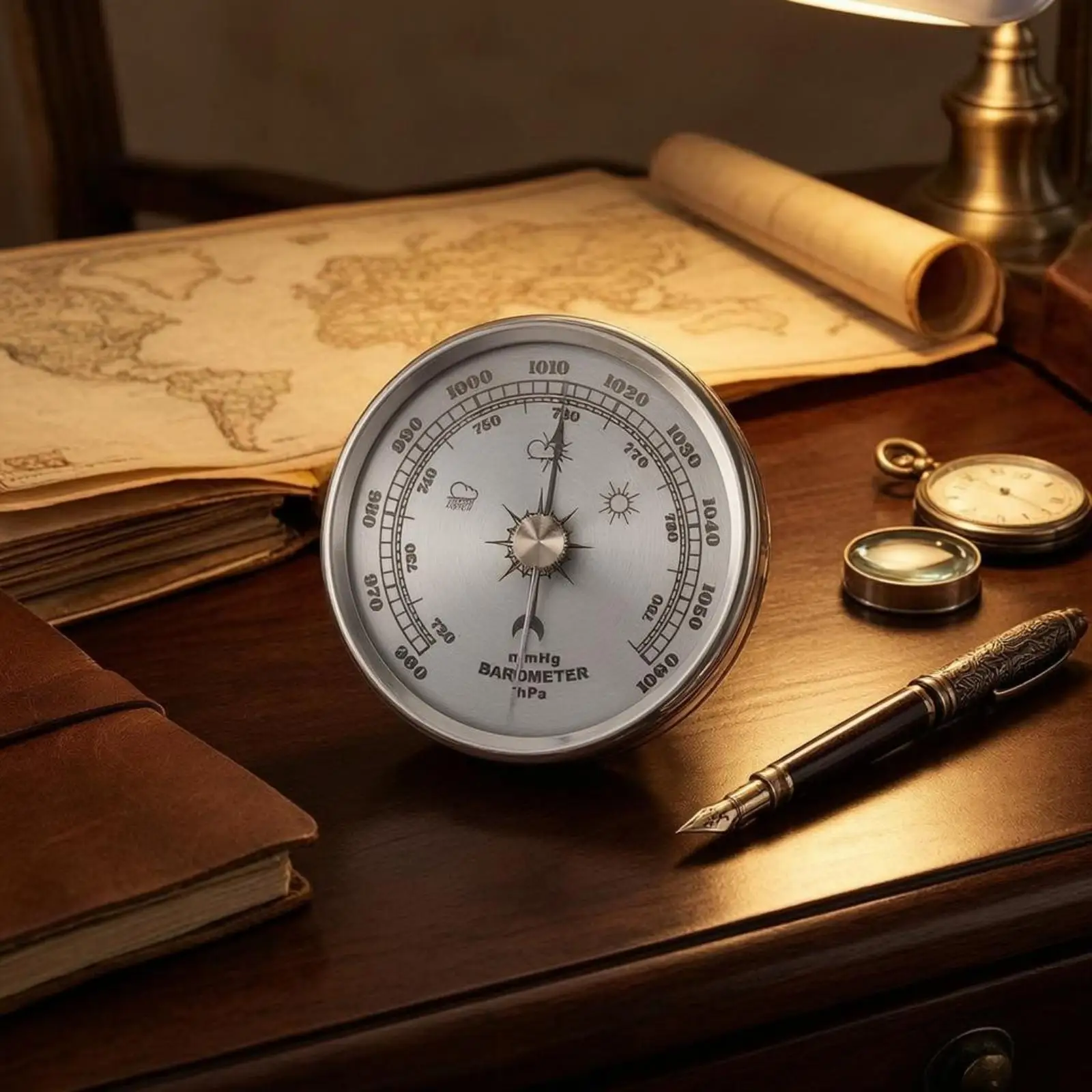 Indoor Weather Gauge Device Metal Dial Analog Barometric Pressure Tool for Home Tabletop Rooms