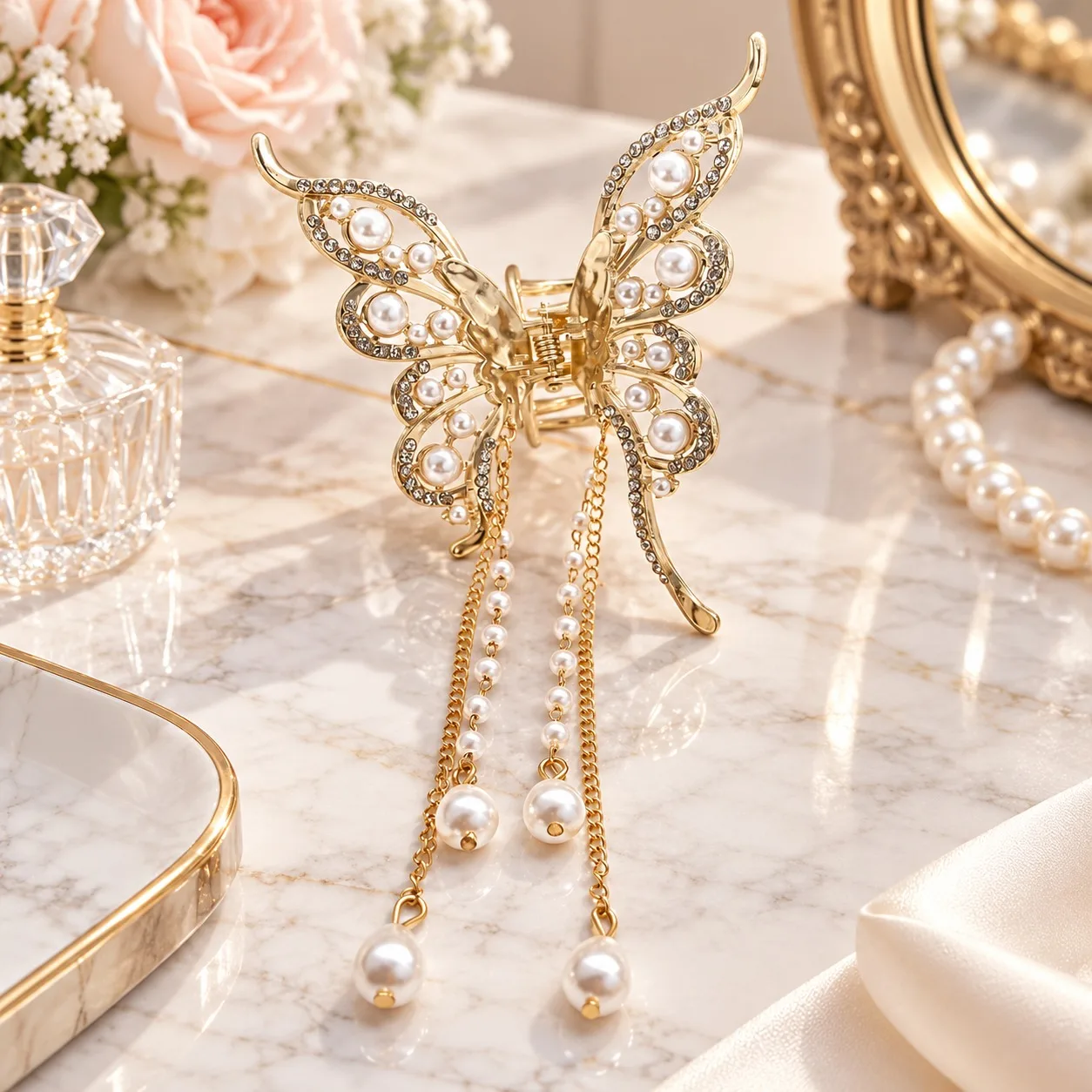 1pcs Fashion Simple Premium Pearl Butterfly Hair Clip For Women Girls Party Hair Accessories