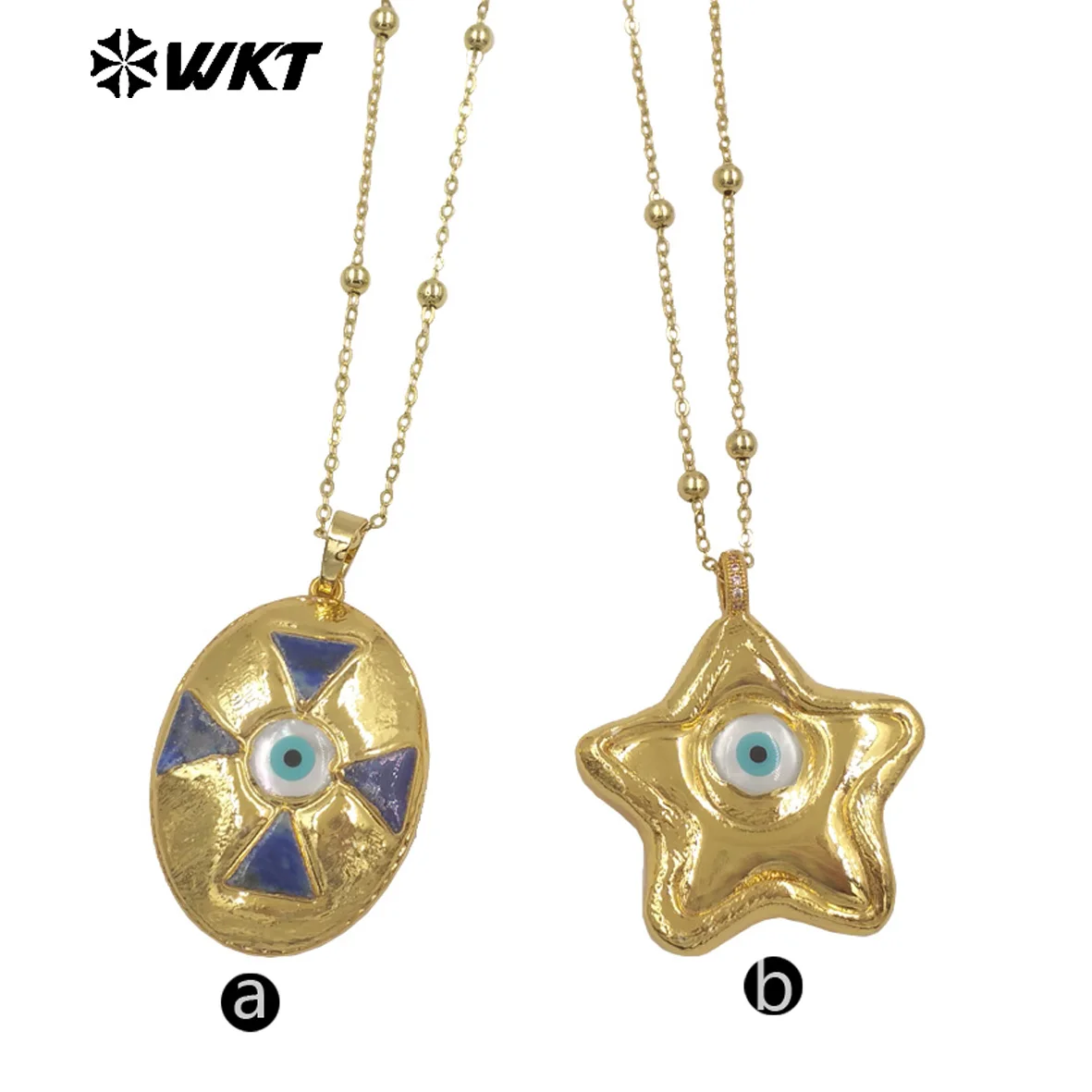 WT-JN356 Funny&Cute Design Star Oval And Oval Shape Yellow Brass Pendant Devil Eye Charms Necklace For Sister Best Friends Gift view 4