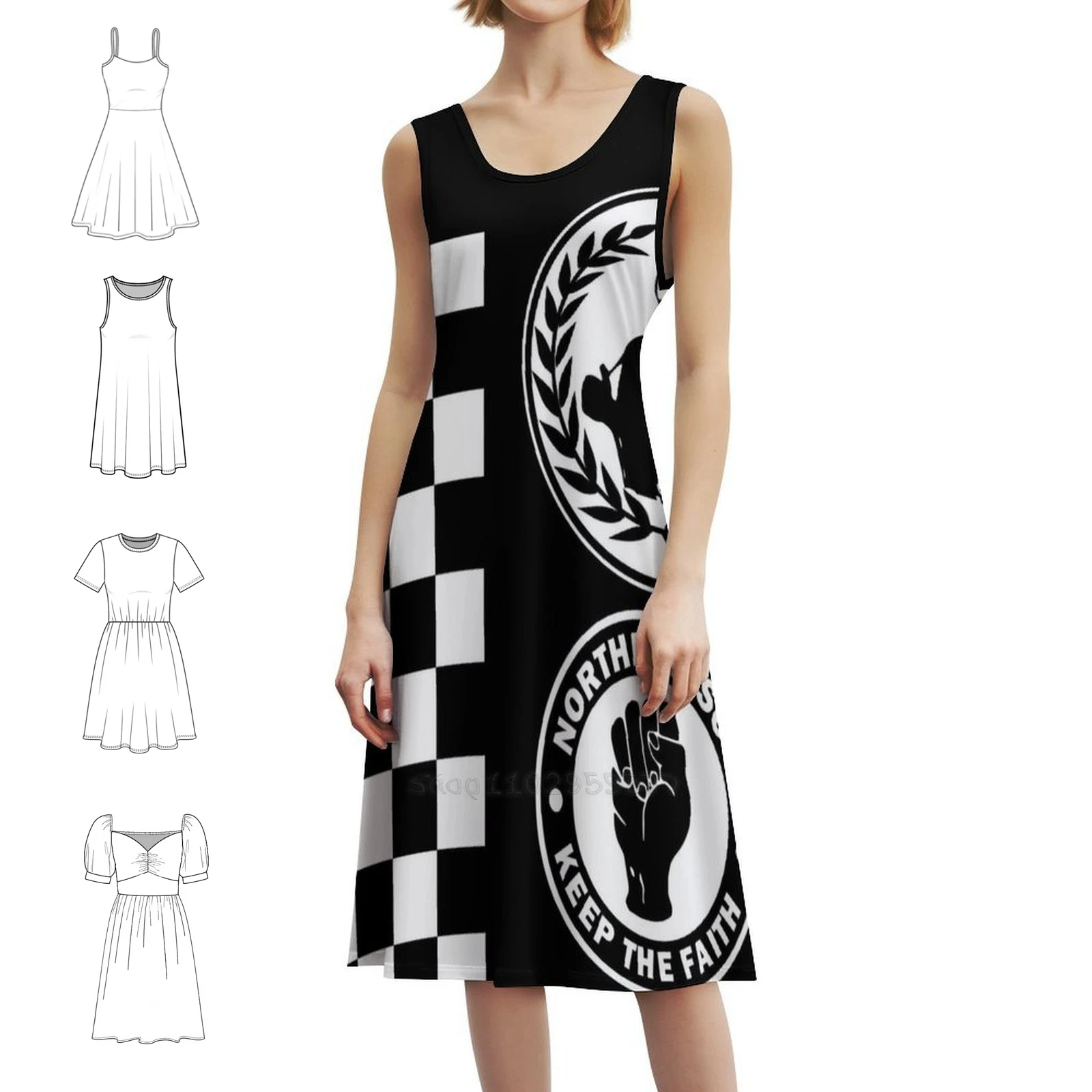 

Богемное платье без рукавов Ska Skinhead и Northern Soul для женщин, пляжные вечерние платья с принтом, маска для лица Ska Northern Soul