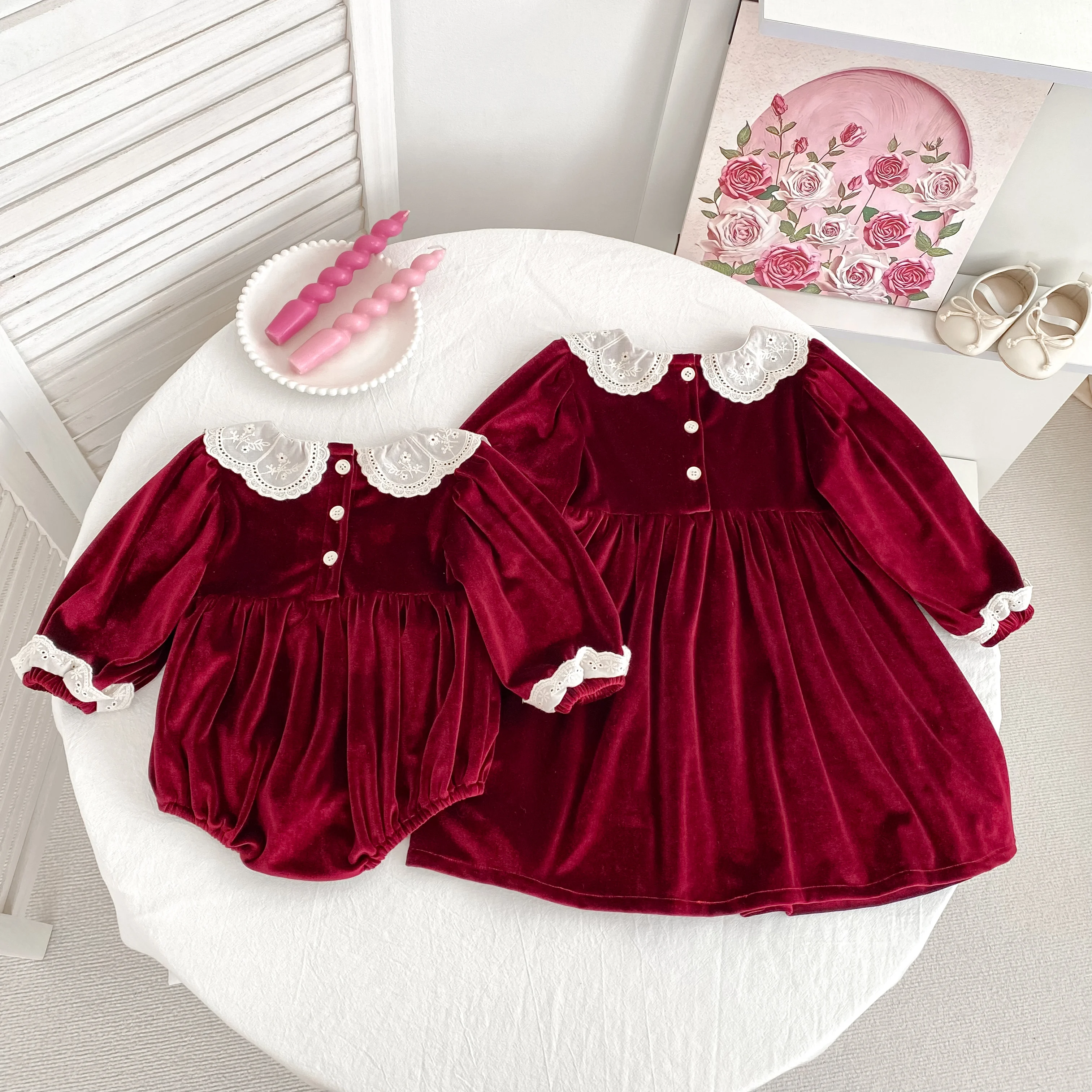 Neue Weihnachten Kinder Party Kleid Baby Bodys Schwestern Kleidung Herbst Schwestern Mädchen Prinzessin Kleid Spitze Rot Neue Jahr Kinder Kleidung – Detail 21