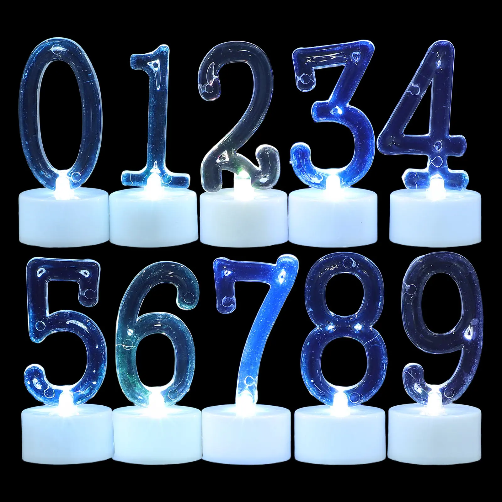 10Pcs LED Flameless Birthday Number Candles 0-9 Elegant Cake Decoration Lights Reusable Battery Powered Party Festive