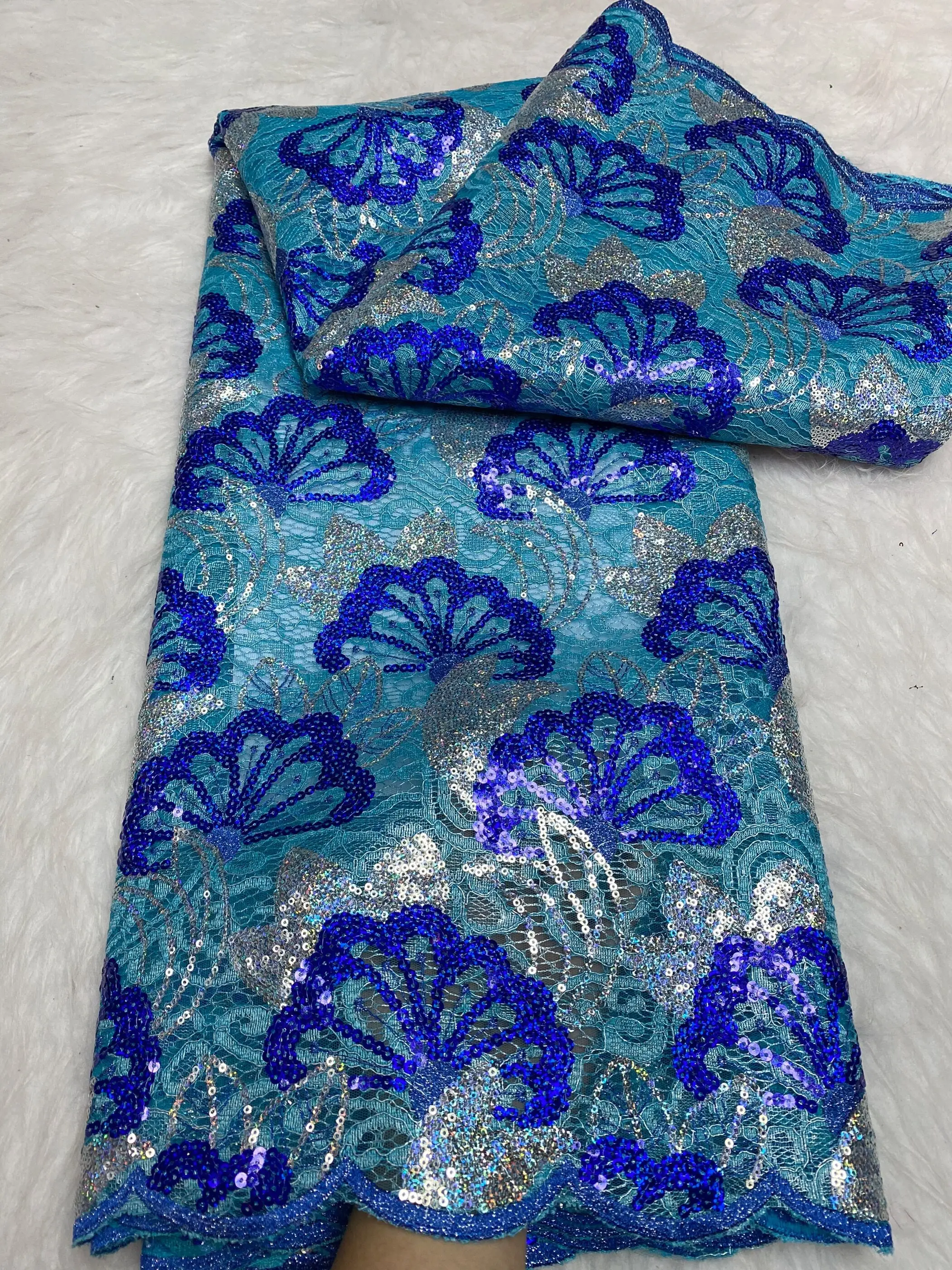 

Latest French Net Lace Fabric 2024 High Quality African Luxury Sequins Tulle Lace Fabric Nigerian For Wedding Party Dress Sewing