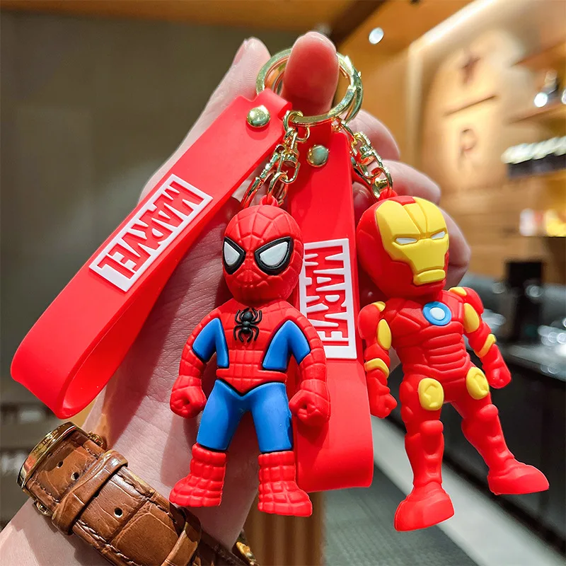 Classic Marvel Spider Man Thanos Iron Man 3D Doll Car Keychain Cute Cartoon Character Model Luggage Pendant Children's Toy Gift