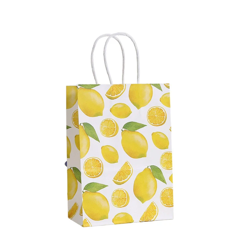6Pcs Summer Hello Lemon Theme Paper Gift Packing Bags Cake Candy Bag for Kids Fruit Theme Birthday Baby Shower Party Decoration