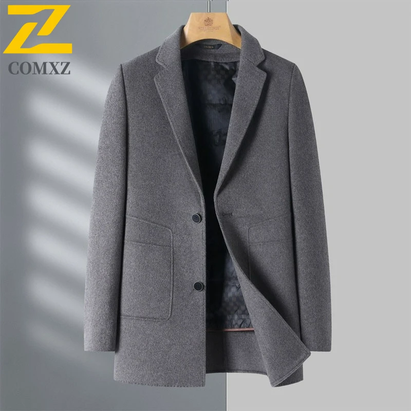 

Двустороннее шерстяное пальто 2025, зимнее мужское высокомодное съемное белое пальто на утином пуху, внутренний деловой повседневный плащ премиум-класса