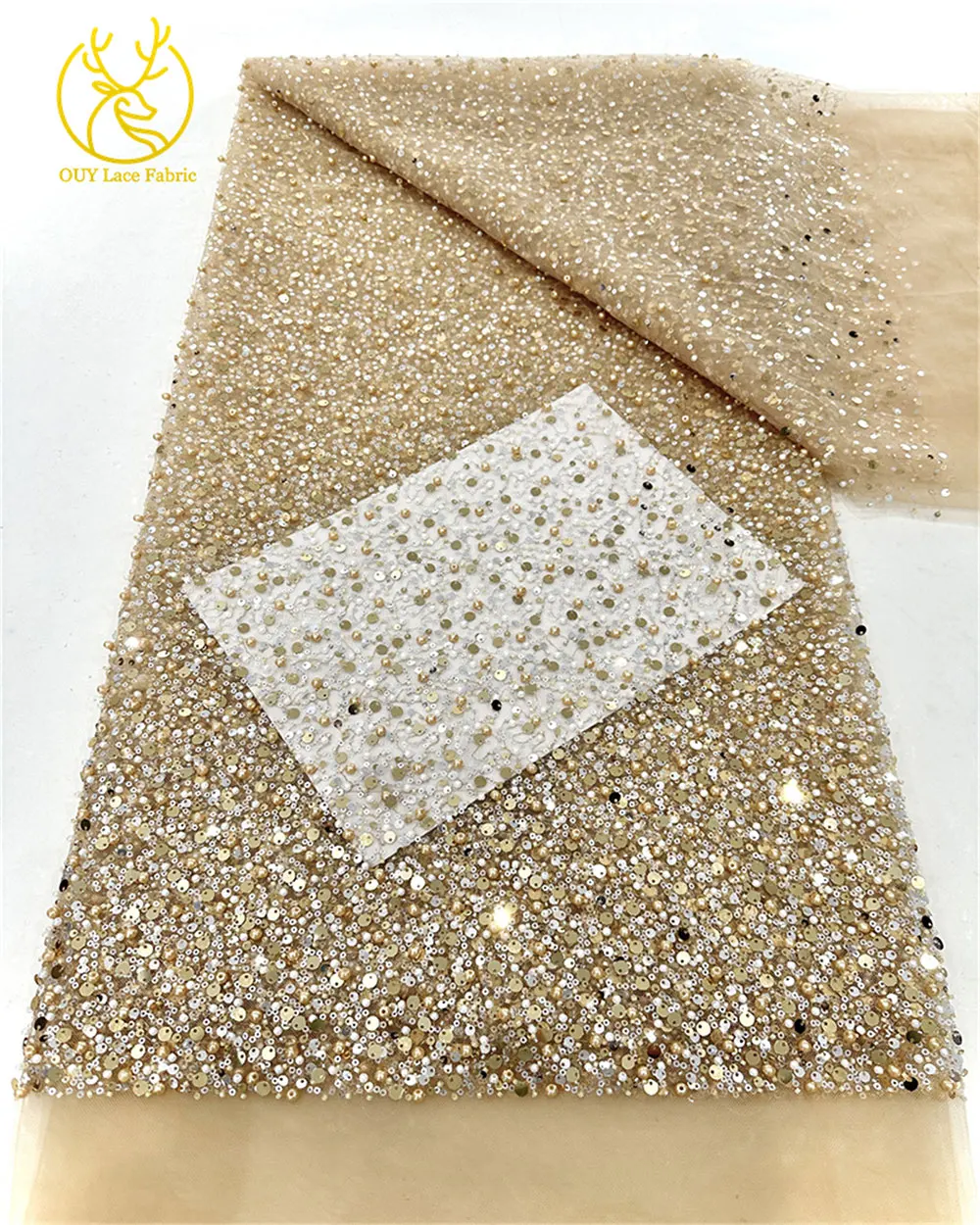 Hot Sale African Handmade Beaded Sequin Lace Fabric Elegant French Nigerian Mesh Tulle Lace Fabric Ladies Wedding Party Dresses