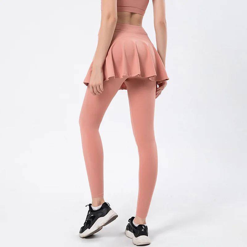 تنورة السراويل مجتمعة في واحد Sweatpants المرأة جيب عالية الخصر البطن تمتد ضيق تسع نقاط طماق اليوغا السراويل