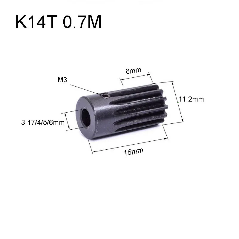 14T 0.7M Carbon Steel Gear OD11.2mm 3/4/5/6mm Hole M3 Screw 14 Teeth Metal Pinion Motor Parts 14Z