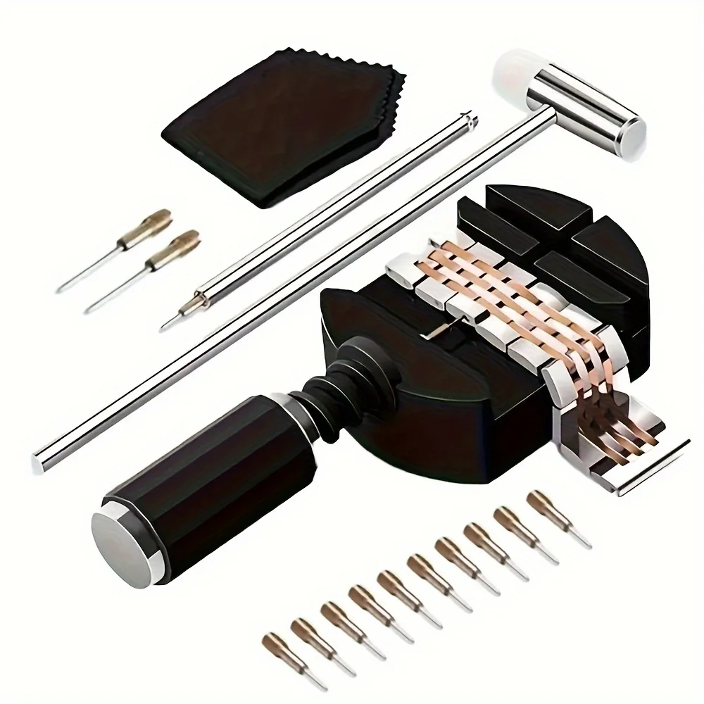 16pcs Professional Watch Repair Kit with Adjuster Hammer,Case Opener,Cloth&Needles for Watchmaker Maintenance-Portable Tool Set