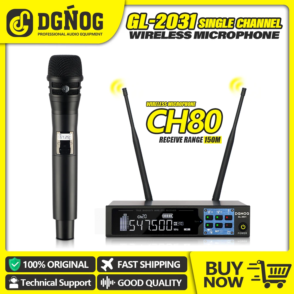 

GL-2031 Wireless Microphone CH80 150M Range True Diversity Wireless System Metal Dynamic Microphone For DJ Stage Performances