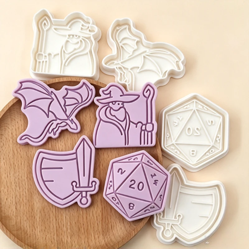 4PCS Adventure Series Cookie Molds,Fondant Cutters, Cake Cookie Decor Baking Tools for Holiday, Easy for Beginners, Free Handles