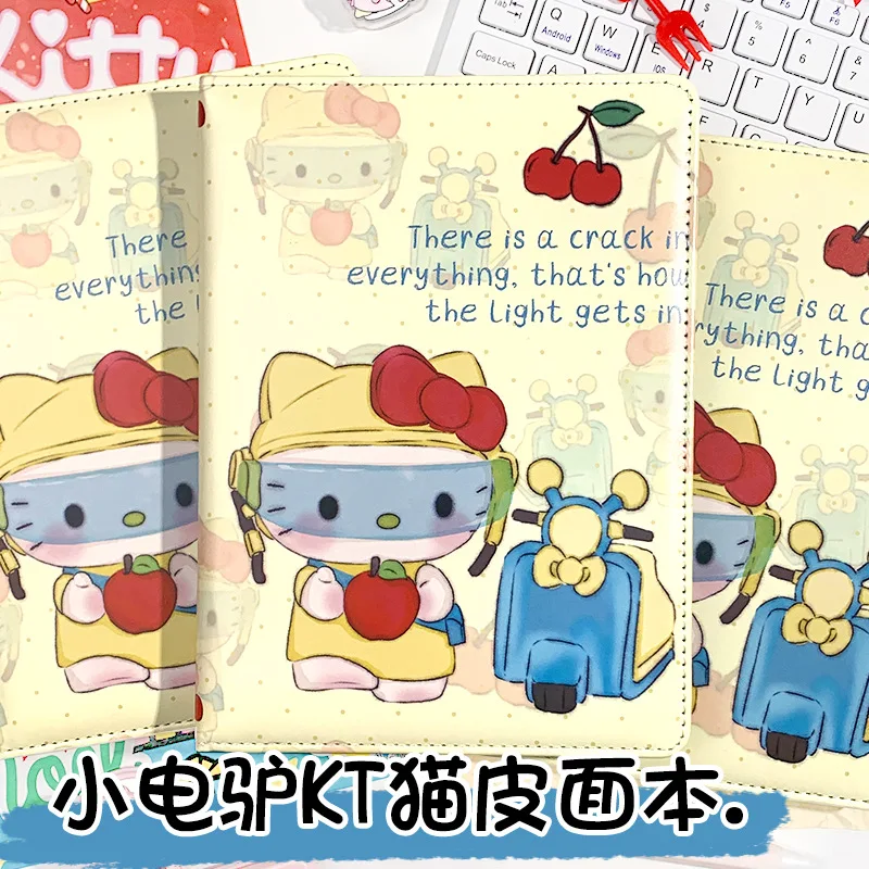 New Sanrio Hello Kitty A5 Leather Cover Notebook Cartoon Cute Full-Color Inner Page Horizontal Line Student Diary Gift