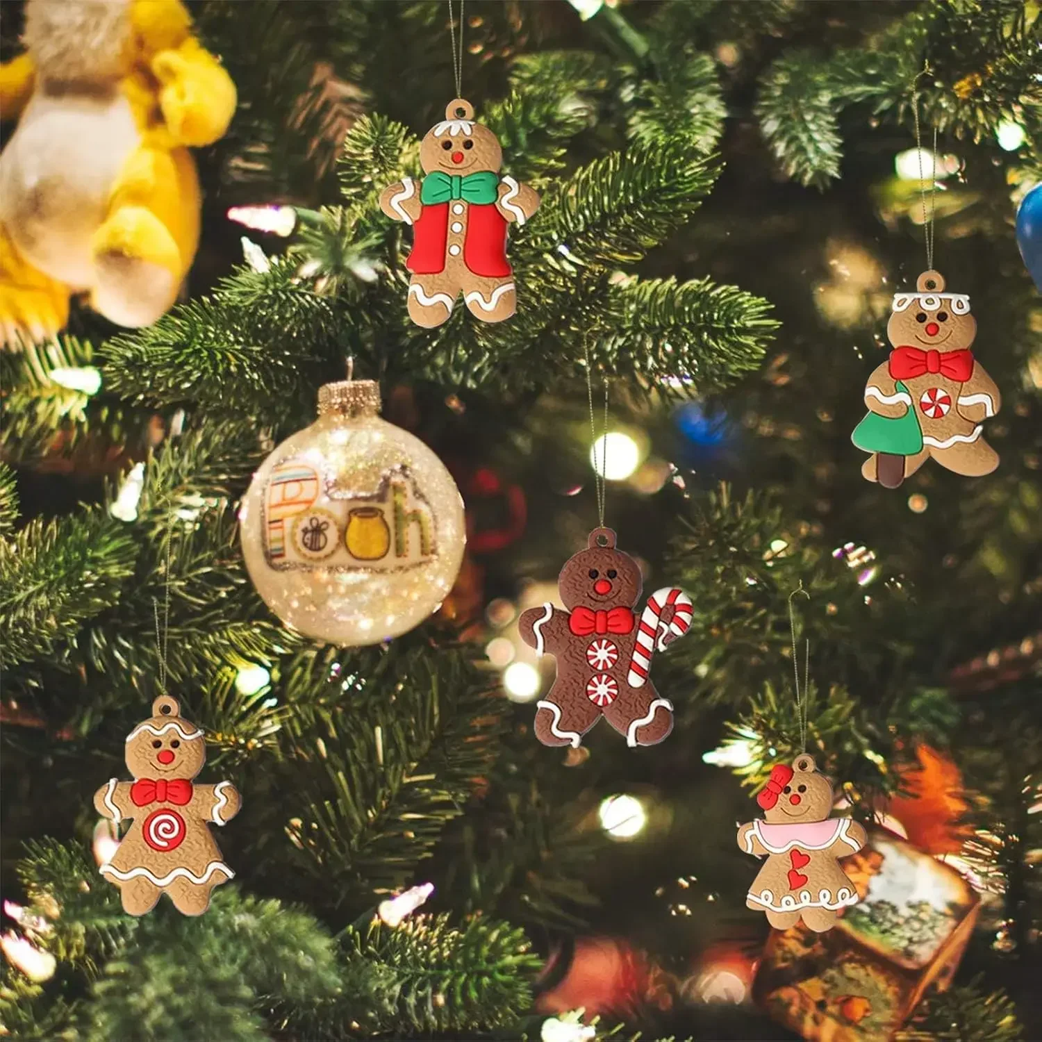 Adornos de hombre de jengibre para árbol de Navidad, figuras de pan de jengibre de plástico surtidas, adornos, decoraciones colgantes para árbol de Navidad