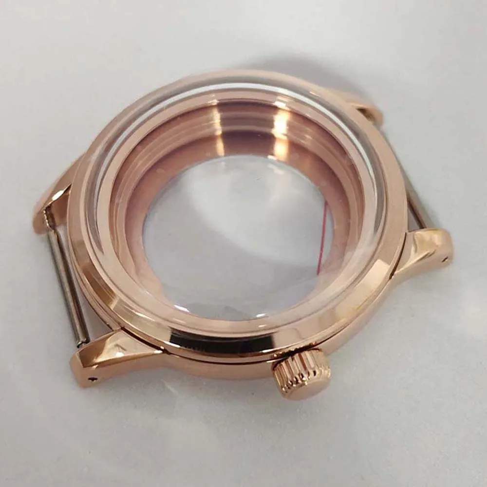 39MM Stainless Steel Transparent Bottom Case NH35, Rose Gold Mineral Glass Watch Case, for NH35/NH36/4R/7S Movement, Watch Shell