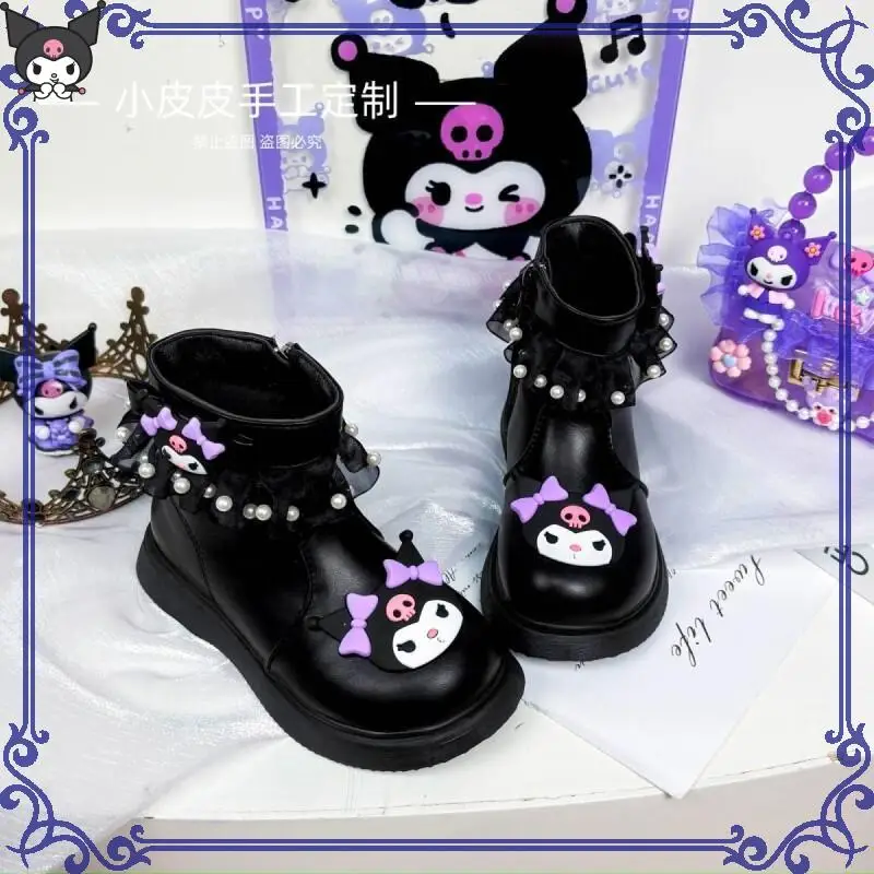 

Детские ботинки Sanrio Kuromi, повседневные студенческие нескользящие водонепроницаемые, износостойкие, удобные осенние и зимние полусапожки в стиле аниме