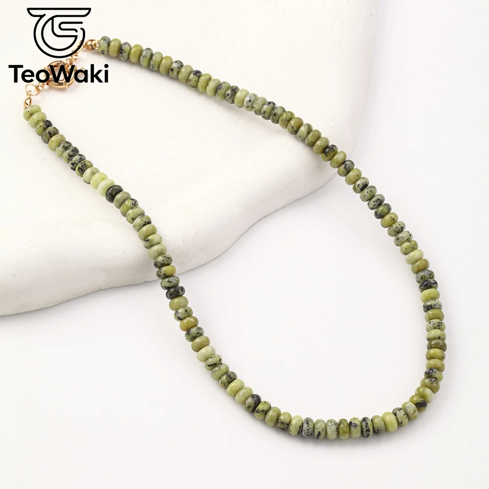 TeoWaki 4x6mm Natural Strawberry Turquoises Abacus Bead Necklace Jewelry for Men Women Holiday Gift Symbol of Kindness 40cm