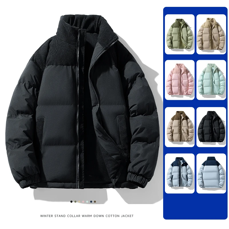 Winter Men Corduroy Puffer Jackets Thick Warm Parka Windproof Cotton Padded Coat Vintage Casual Outerwear EU Size Parkas