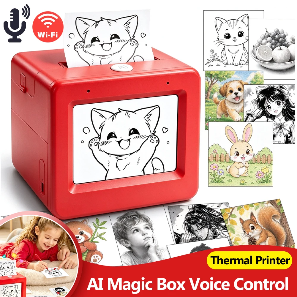 AI Thermal Printer Ai Magic Box Voice Control Portable HD Screen Printer for Kids Gift Drawing Printing Toy WIFI for Android iOS
