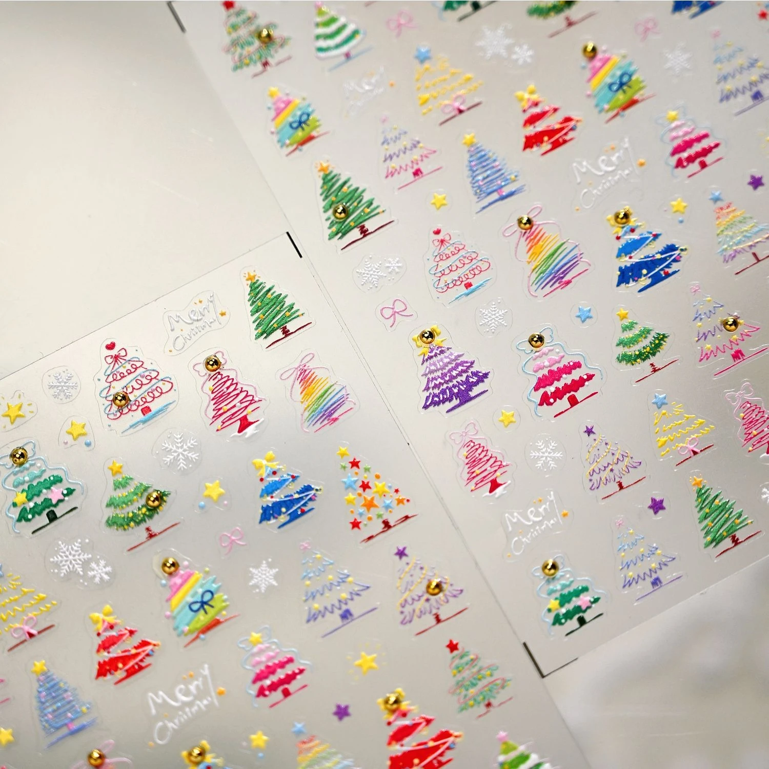 Autocollant de manucure 3D pour Nail Art, joli Graffiti coloré, nœud papillon, étoiles, flocon de neige, arbre de noël, bonhomme de neige mignon, père noël