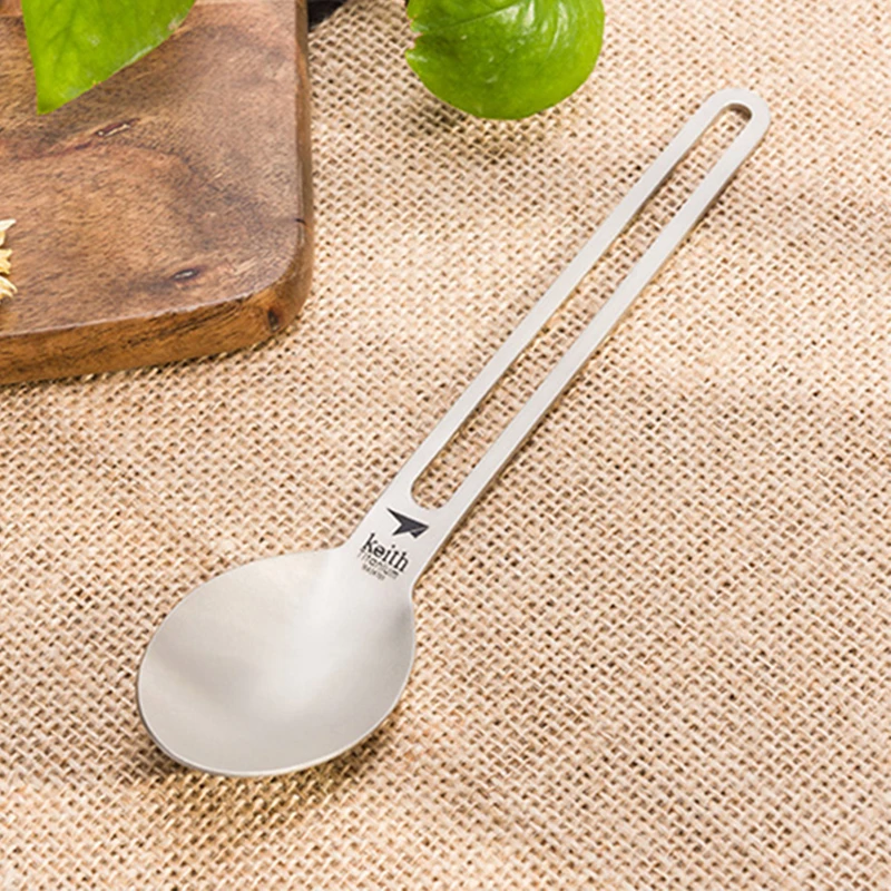 Keith Long Handle Titanium Spoon 180mm Ultralight Convenient Tableware for Camping Picnic Hiking Travel Cutlery Titanium Spoon
