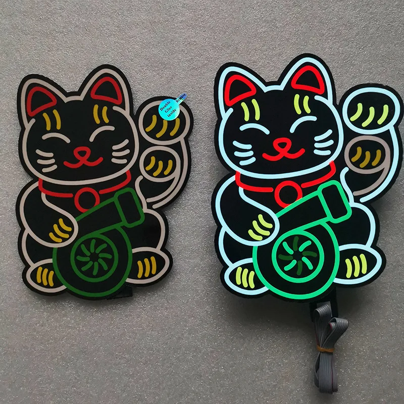 Lucky Turbo Cat LED Light Window Sticker JDM Night Glow Windshield Sticker Decorate Car Accessories Light Board Personality