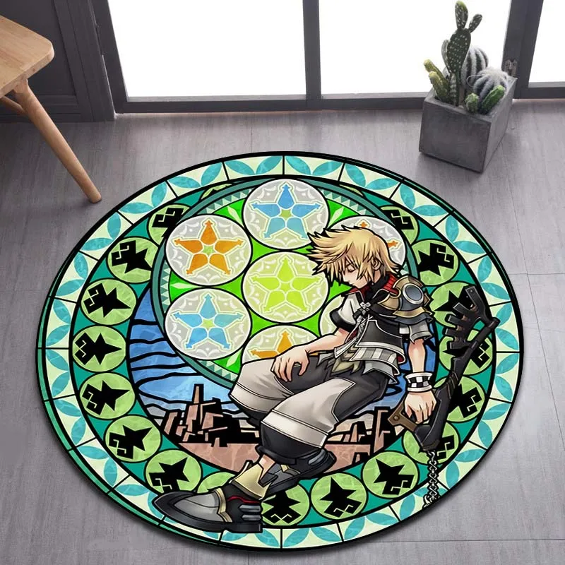 

3DKingdom Hearts Cartoon Pattern Area Rug Round Floor Mat Living Room Carpet Bathroom Kitchen Rug Doormat Non-slip Floor Mat