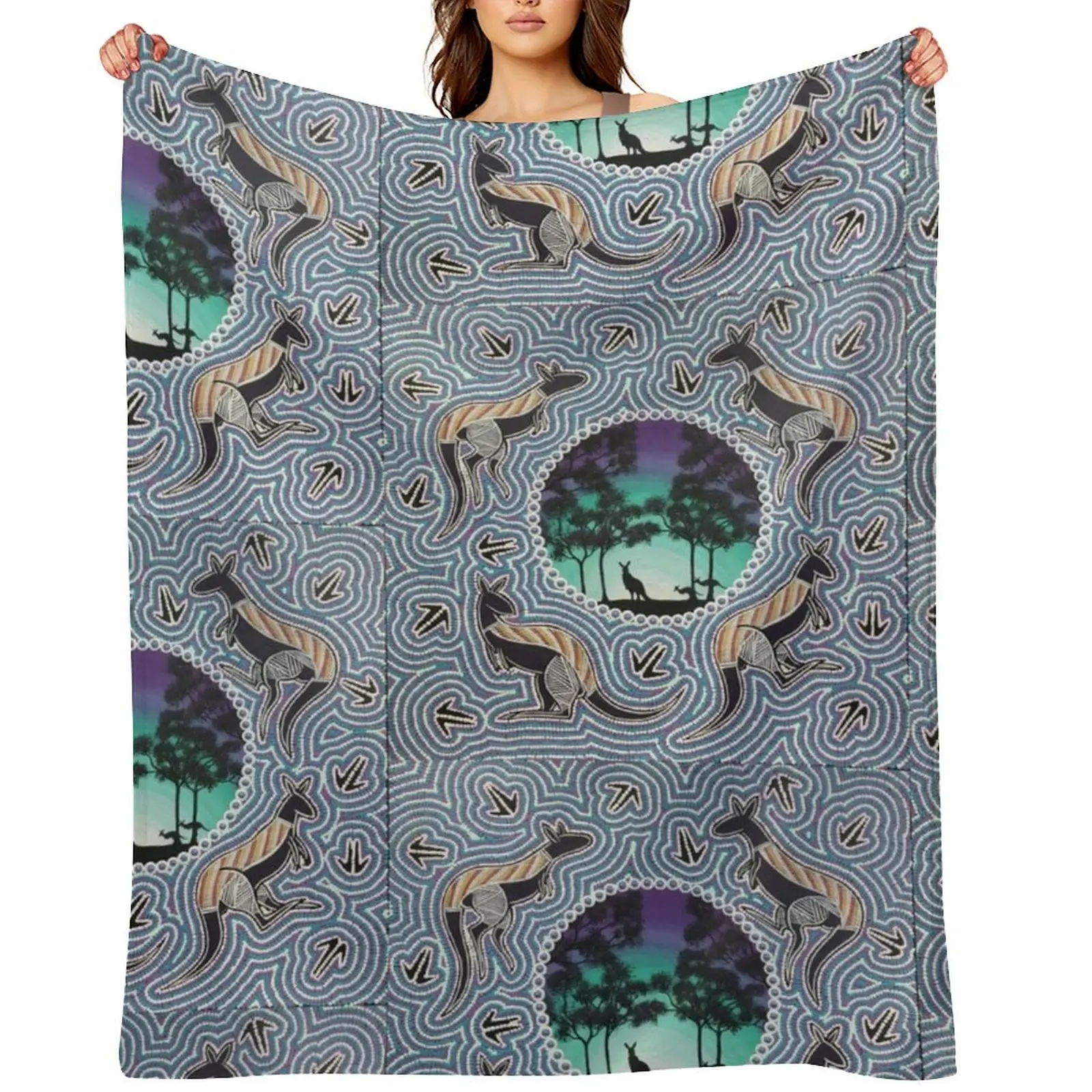 

Kangaroo dreaming Dawn hunting Throw Blanket Cute Plaid Kid'S Personalized Gift Flannel Fabric Blankets