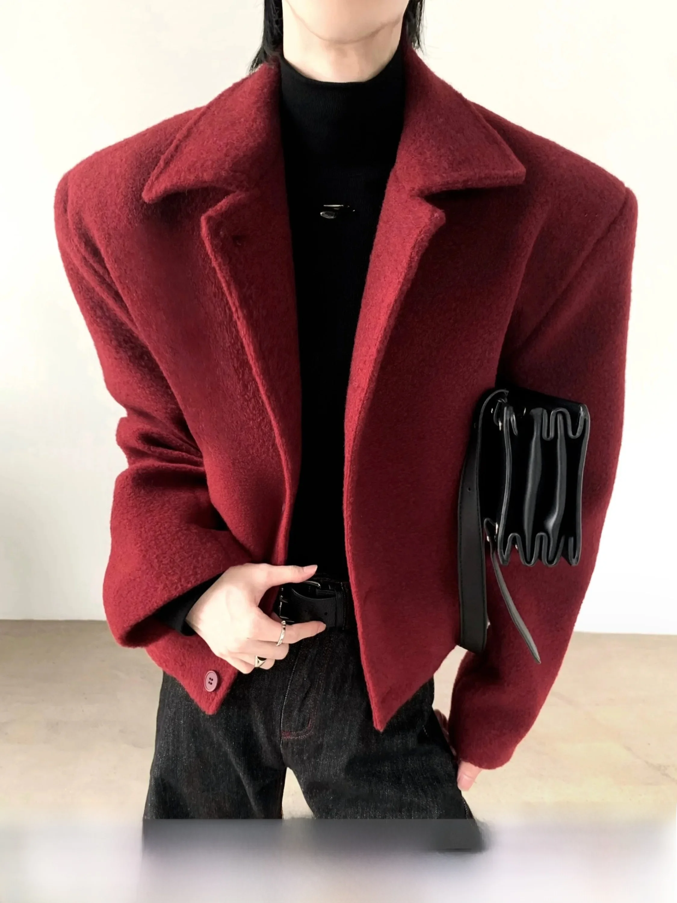 Autumn Mountain Fashion Thickened Woolen Jacket Men's Winter Warm Short Coat Harlington Red Woolen Coat Stylish City Youth Style