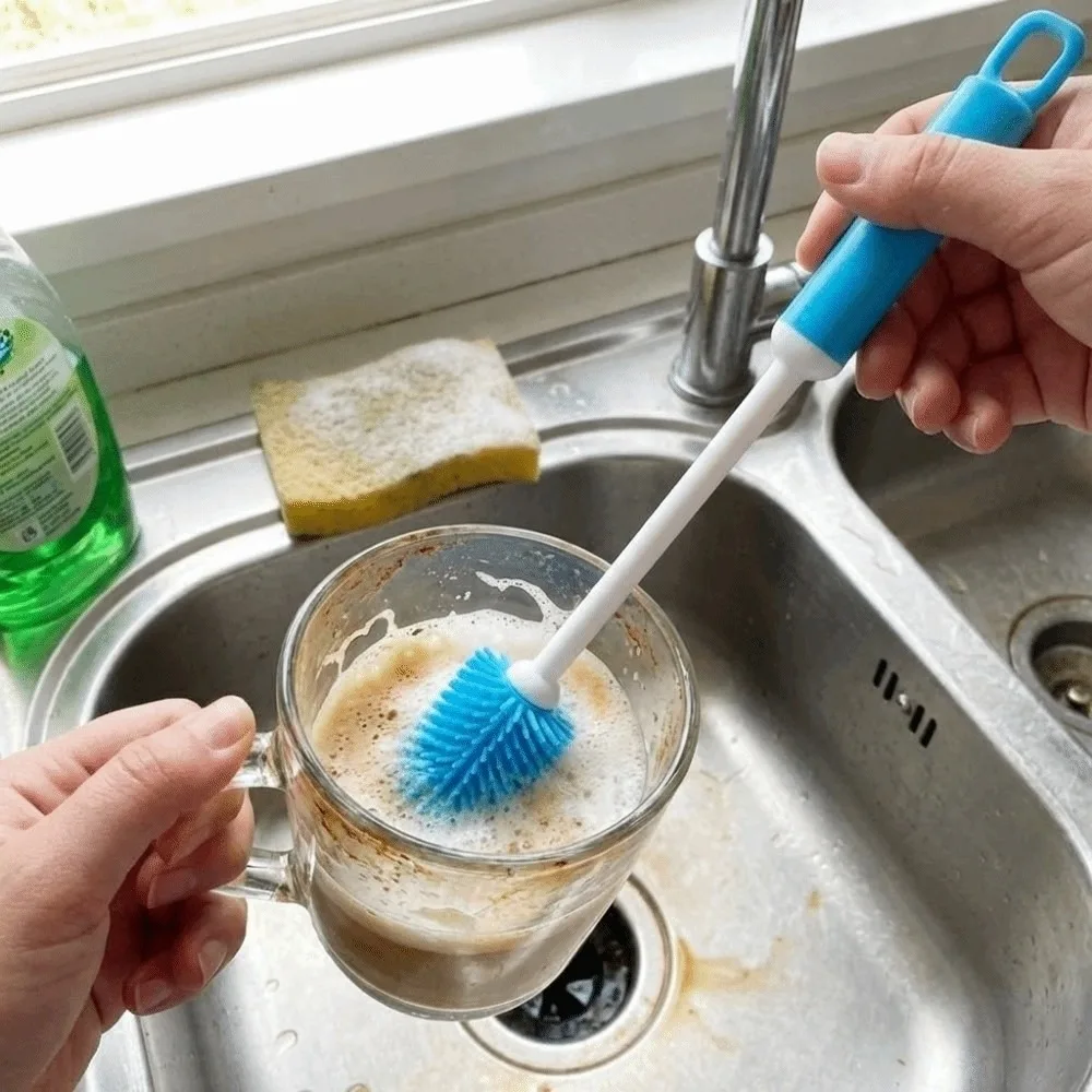 Long Handle Soft Silicone Cup Brush TPR Multi-Purpose Cleaning Brush Flexible Easy Clean Bottle Cleaner Daily Cleaning