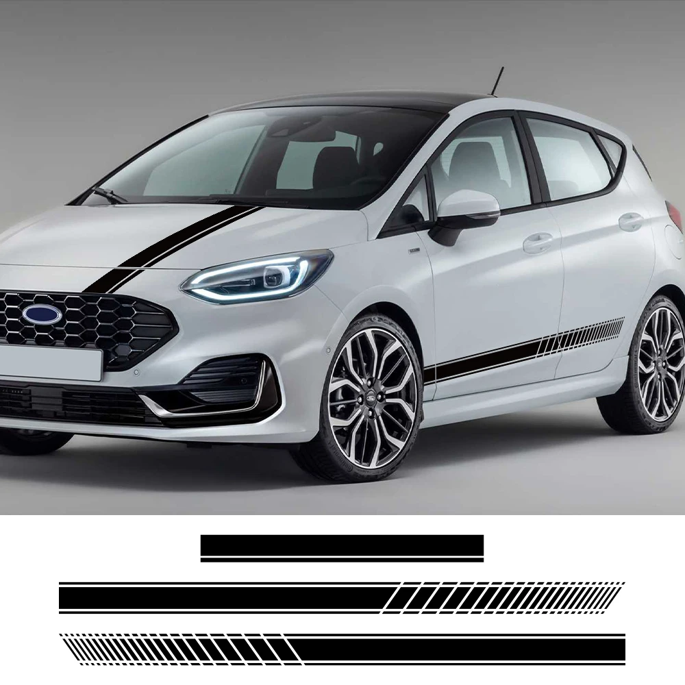 For Ford Fiesta MK8 MK5 MK7 MK6 ST 3Pcs Car Door Side Hood Stickers Vinyl Film Decor Decals DIY Stripes Styling Auto Accessories