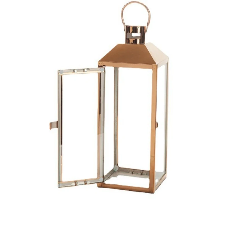 

High-end stainless steel wind lamp metal candle holder outdoor windproof candle holder wedding soft decoration hotel ornament