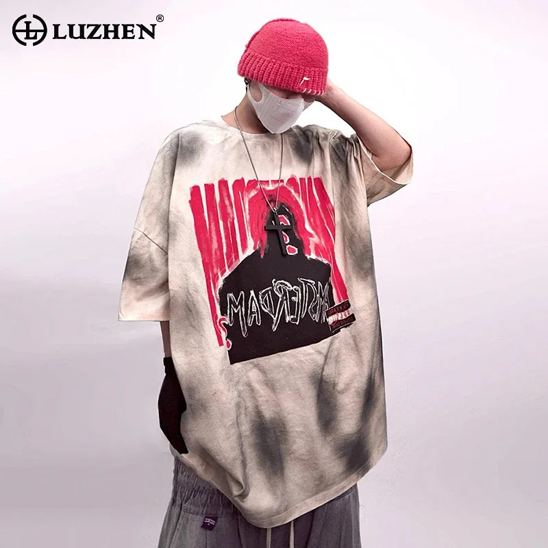 

LUZHEN Short Tie-dyed 2025 Pattern Summer Design New Personalized Sleeve T-shirt Men's Stylish Street Loose Oversize Tops JY2703