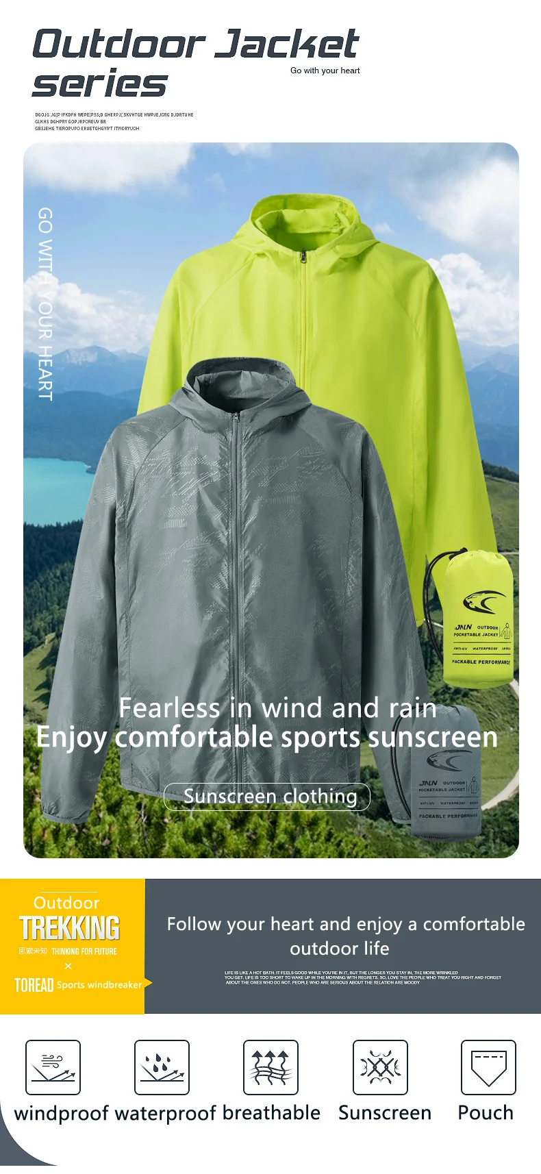 JNLN Camping Rain Jacket Men Women Waterproof Sun Protection Clothing Fishing Hunting Clothes Quick Dry Windbreaker With Pocket 8 Sf344b3016a52489a909cad9a347e0613Q
