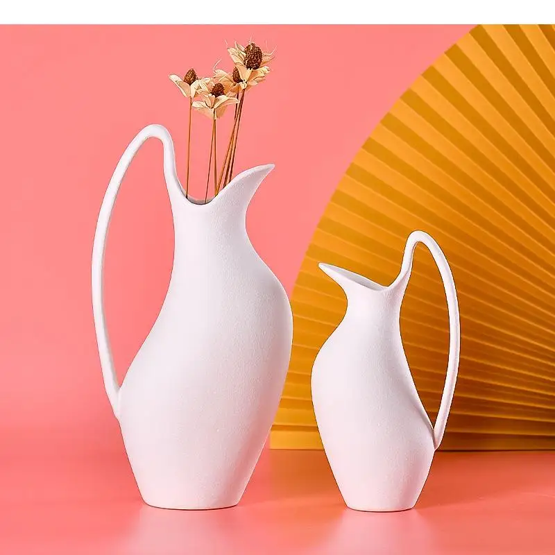 

Creative ceramic vase Handmade Kettle shape handle irregular Flower arrangement Flower vase handicraft ornaments Home Decoration