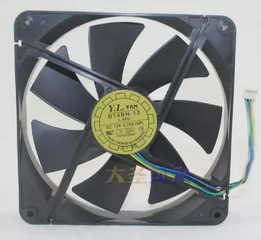 Wholesale: original 14025 D14BH-12 DC12V 0.7A 140*140*25mm 4 line chassis power supply temperature control fan