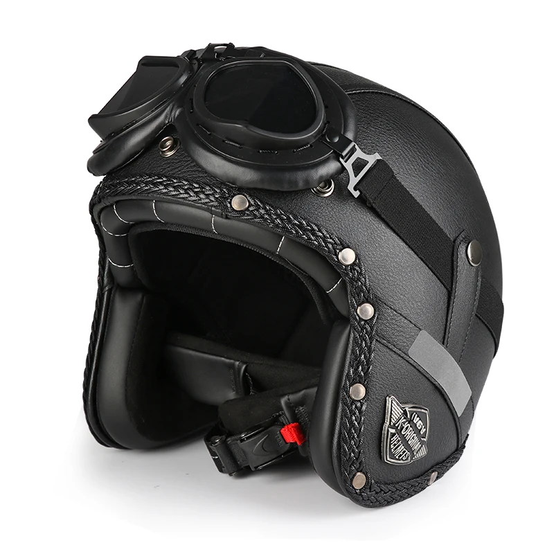 Retro Motorcycle Helmet Removable ​Cruiser mask 3/4 Helmet open face men women breathable PU leather protection All seasons