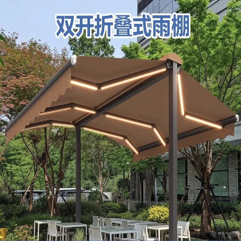 Outdoor awning Double open canopy Retractable electric balcony Commercial cafe Tea restaurant Mobile butterfly retractable canop