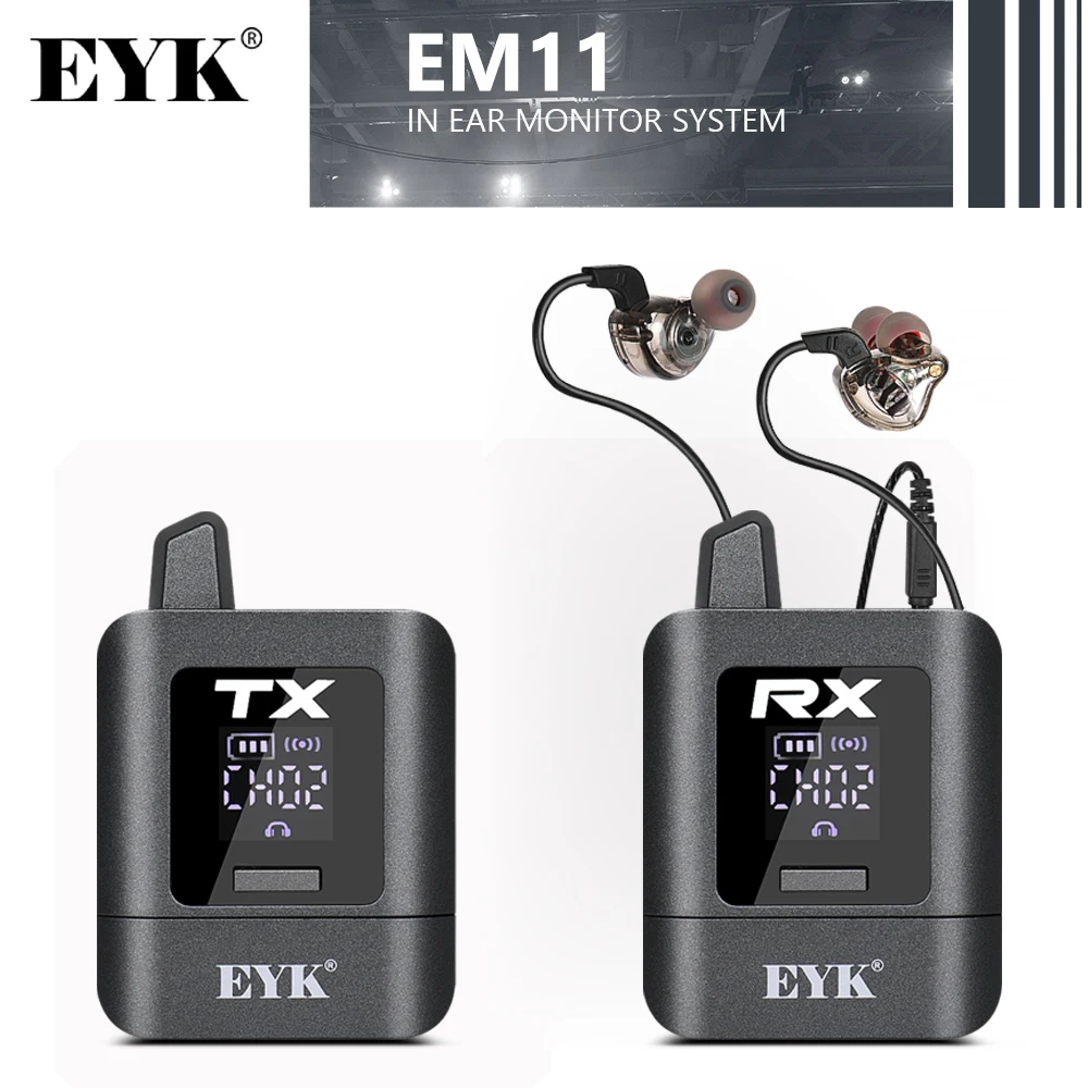 EYK 2.4G نظام مراقبة ستيريو رقمي داخل الأذن نقل لاسلكي مستقر زمن انتقال منخفض قابل لإعادة الشحن لاستوديو الحفلات الموسيقية