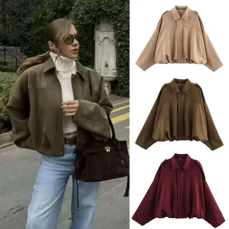 

Women's Coat winter autumn Jacket Outerwear Warm Fleece Lined European Pilot Batwing Sleeve Zip Casual Top