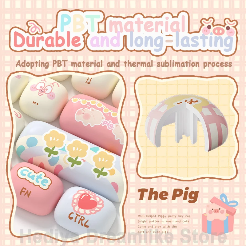 Piggy Theme Cute Keycaps Cartoon 139-Key PBT Dye-sub Full SP Keycap Set stampa ad alta definizione personalizzata per regalo per ragazze dei bambini