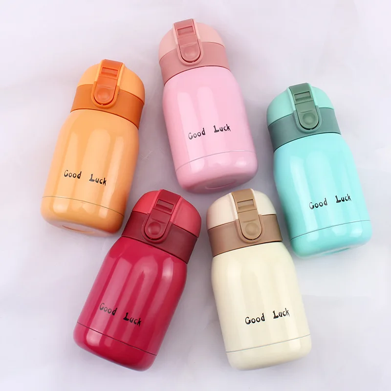 Cute Thermal Water Bottle for Children Thermos Mug with Straw and Bottle Cover Stainless Steel Insulated Cup Drinkware 200ML