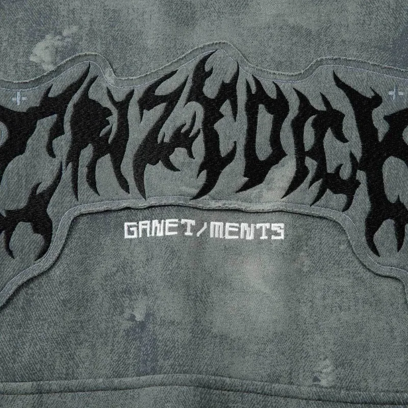 Harajuku الرجال القوطية رسالة مطرزة هوديي الشارع الشهير فضفاضة تناسب البلوز البلوز عادية الخريف الشتاء ريترو موضة جديدة