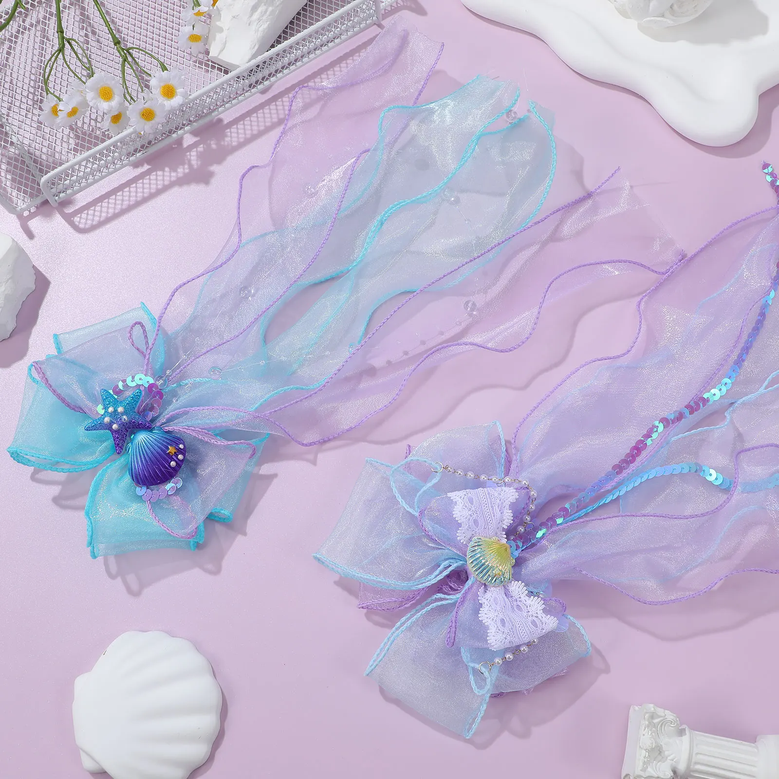 

2pcs Mermaid Clips Bowknot Seashell Design Shell Pattern Hair Claw Clips Set Lightweight Strong Grip Comfortable Women Girls