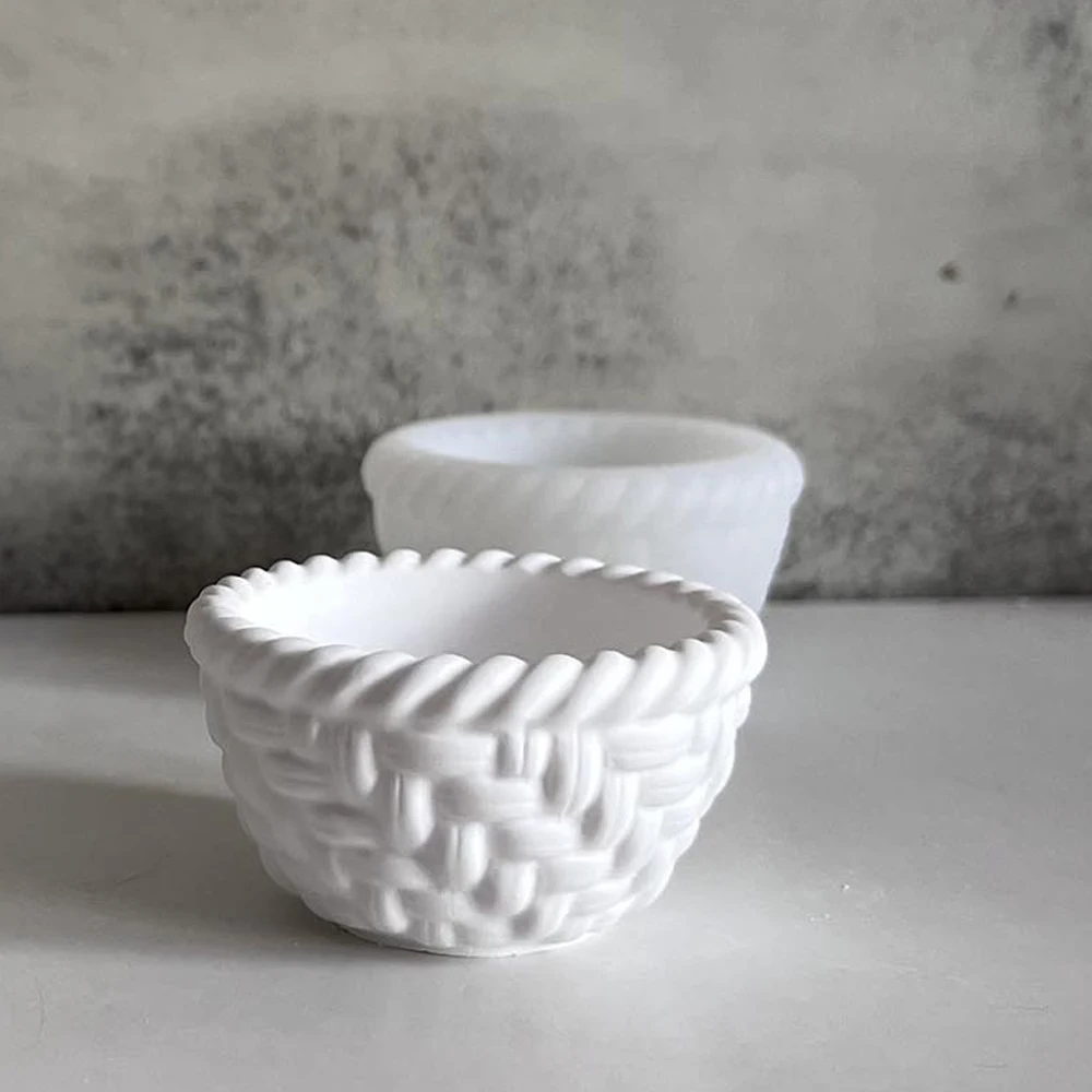 Woven Flower Basket Silicone Mold DIY Concrete Candle Cup Plaster Silicone Mold Wave Vase Pen Holder Plaster Bowl Clay Mold