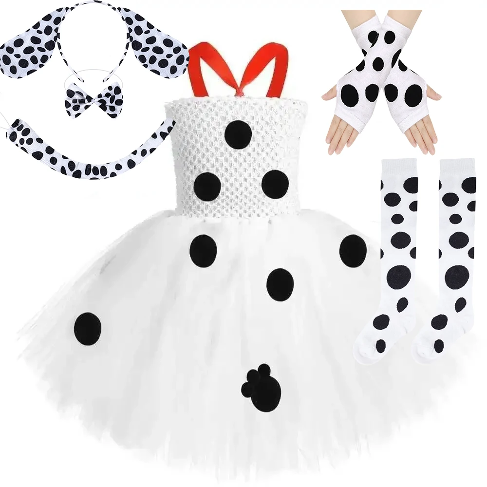 Baby Girls Dalmatian Dog Costumes for Kids Spotted Dog Lined Tutu Dress Children Halloween Animal Outfit Little Puppy Clothes